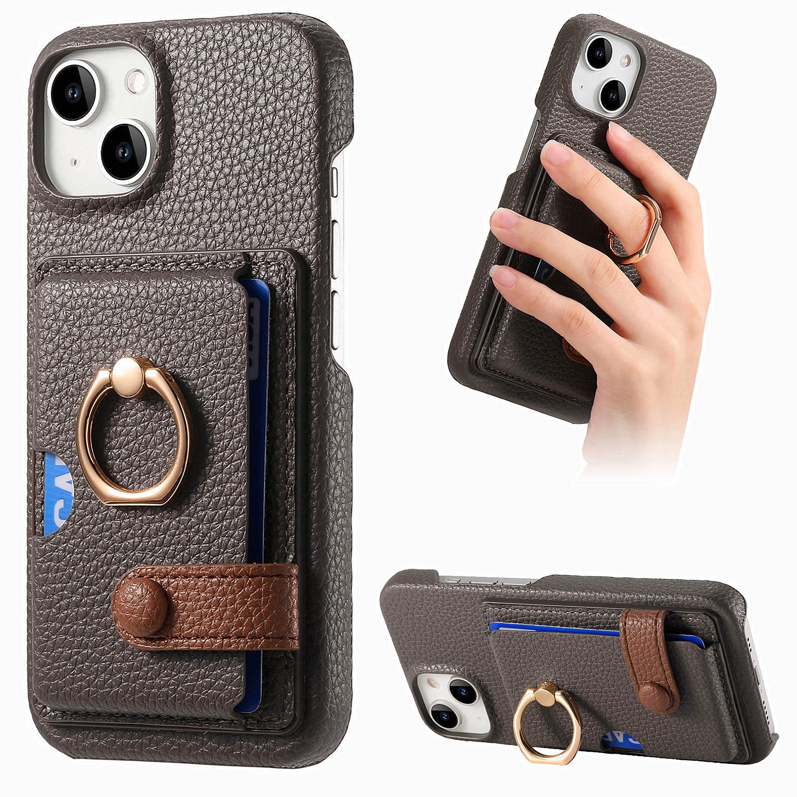 Y2 For iPhone 14 Case Kickstand Card Slot PU+PC+TPU Anti-Drop Phone Shell Y2 For iPhone 14 Case Kickstand Card Slot PU+PC+TPU Anti-Drop Phone Shell